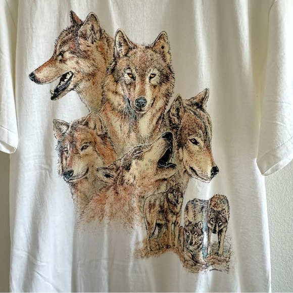 NWT Vintage Anvil 90’s White Wolf Pack Sansegal T-Shirt Top Size XL - Picture 2 of 9